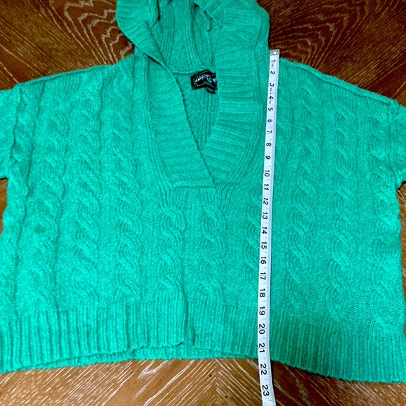 (NWOT) AMERICAN EAGLE OUTFITTERS Cable Knit V-Neck Cropped Hoodie Sweater 🦅 - Picture 10 of 13